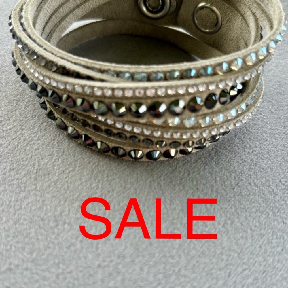 Swarovski Slake Wrap Bracelet with multi colored Crystals on Gray Suede EUC